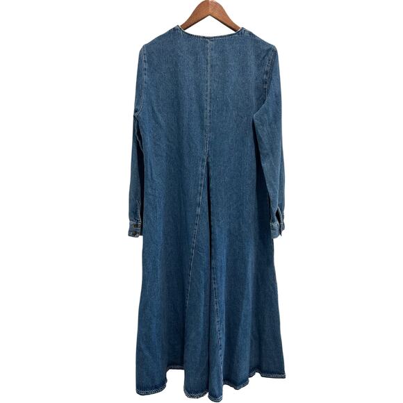 NWT ZARA The Tilda Denim Dress Size L Retro V Neck MIDI Jean - Picture 6 of 9